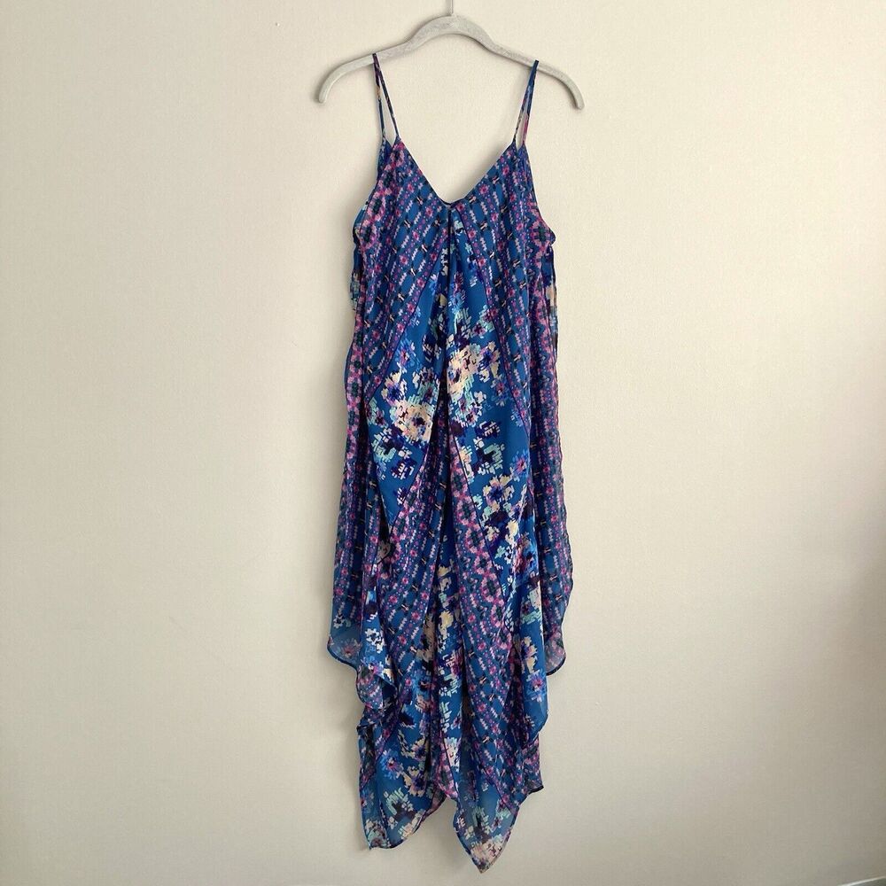 ASTR Womens Blue Pink Handkerchief Dress Size Medium Sleeveless Flowy Fairycore